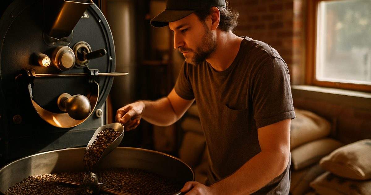 Vernon coffee roaster working with fresh beans, a business full of video content ideas